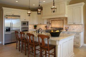 modern kitchen with natural stone countertops and island top